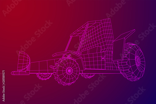 Off road dune buggy car. Terrain vehicle. Outdoor car racing, extreme sport oncept. Wireframe low poly mesh vector illustration