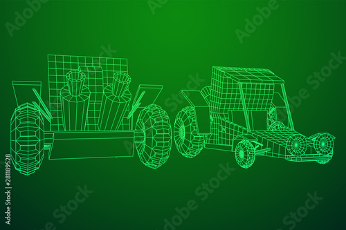 Off road dune buggy car. Terrain vehicle. Outdoor car racing, extreme sport oncept. Wireframe low poly mesh vector illustration