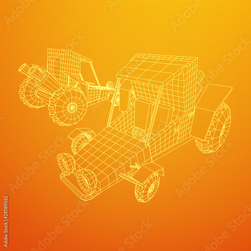Off road dune buggy car. Terrain vehicle. Outdoor car racing, extreme sport oncept. Wireframe low poly mesh vector illustration