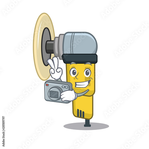 Photographer pneumatic sander isolated with the cartoon