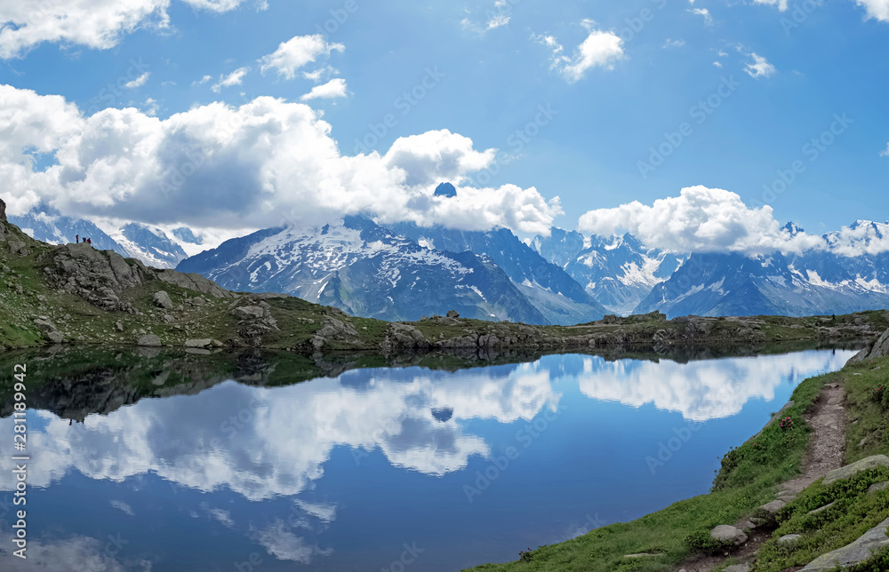 Beautiful mountain lake in French Alps.