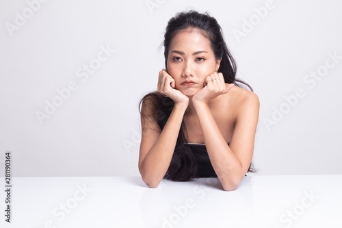 Asian girl with sad emotion.