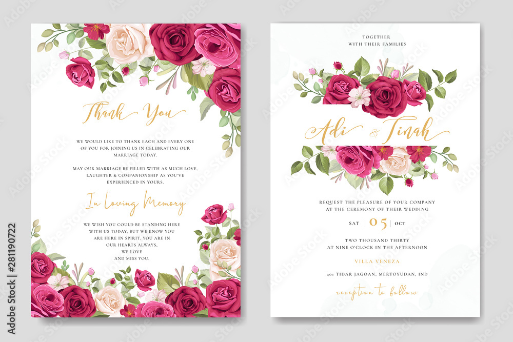 floral wedding card with beautiful roses frame template
