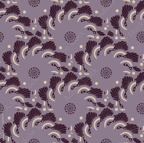 asian style floral seamless pattern scales flowers retro purple