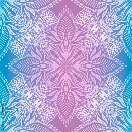 Art seamless pattern mandala. Ethnic abstract print. Colorful repeating background texture. Culture bohemian ornament. © ArinaKram