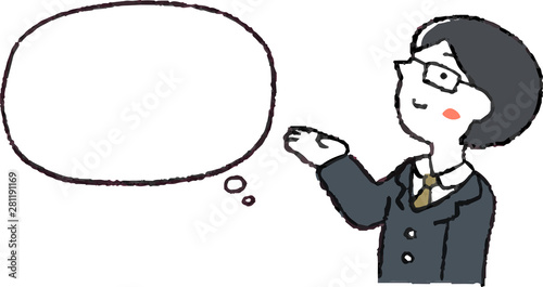 Illustration of a Businessman who responds sideways with Speech Balloon set
