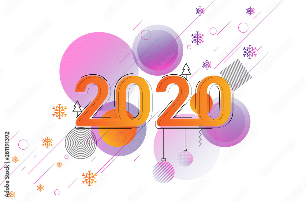 Fototapeta premium 2020 Happy New Year background. Vector illustration 2020 Happy New year and merry Christmas. for your flyers and brochures postcards design
