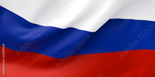 National Fabric Wave Closeup Flag of Russia Waving in the Wind. 3d rendering illustration.