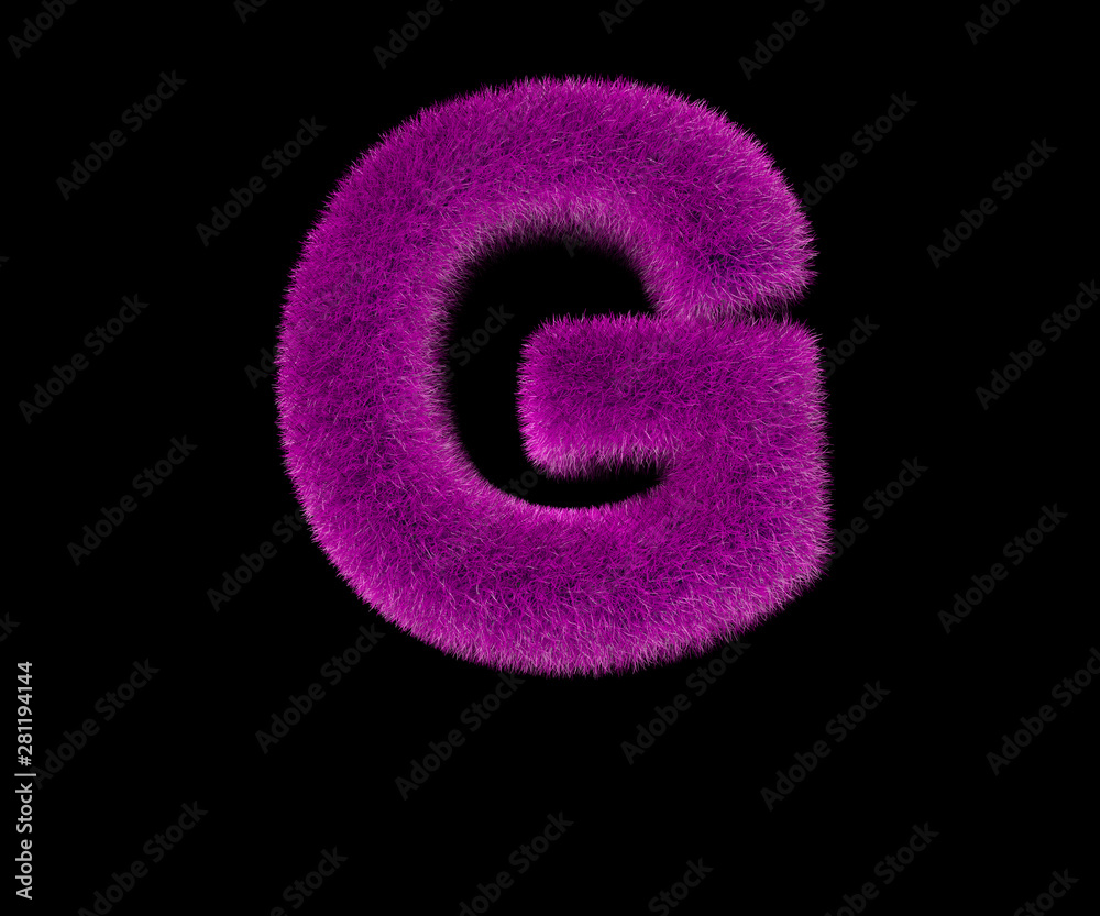 lovely glamorous purple hairy font isolated on black - letter G, glamorous concept 3D illustration of symbols lovely glamorous purple hairy font isolated on black - letter G, glamorous concept 3D illustration of symbols