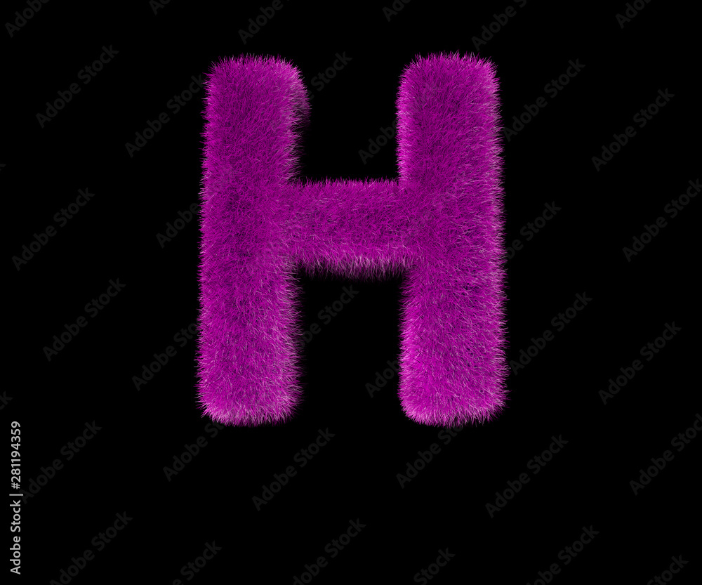 letter H of ludicrous luxury purple wool font isolated on black, ludicrous concept 3D illustration of symbols