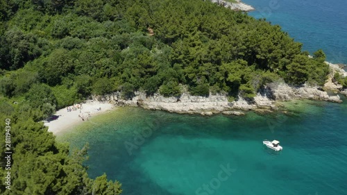 Aerial of hidden beach in Rabac Croatia in summer travel season
