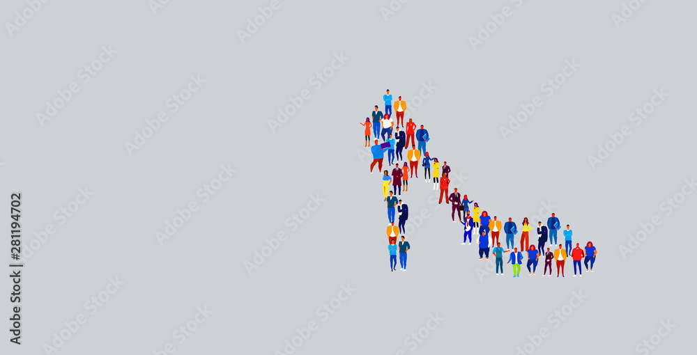 Obraz premium businesspeople crowd gathering in female shoes icon shape different business people group standing together social media community concept horizontal