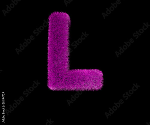 letter L of nice luxury purple shaggy font isolated on black, nice concept 3D illustration of symbols