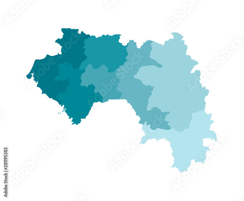 Vector isolated illustration of simplified administrative map of Guinea. Borders of the regions. Colorful blue khaki silhouettes