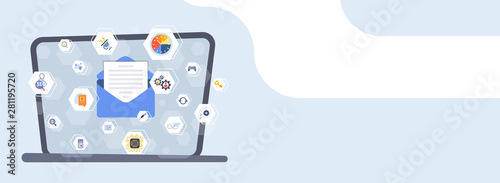 envelope with letter on laptop screen virtual interface email marketing communication concept flat horizontal banner
