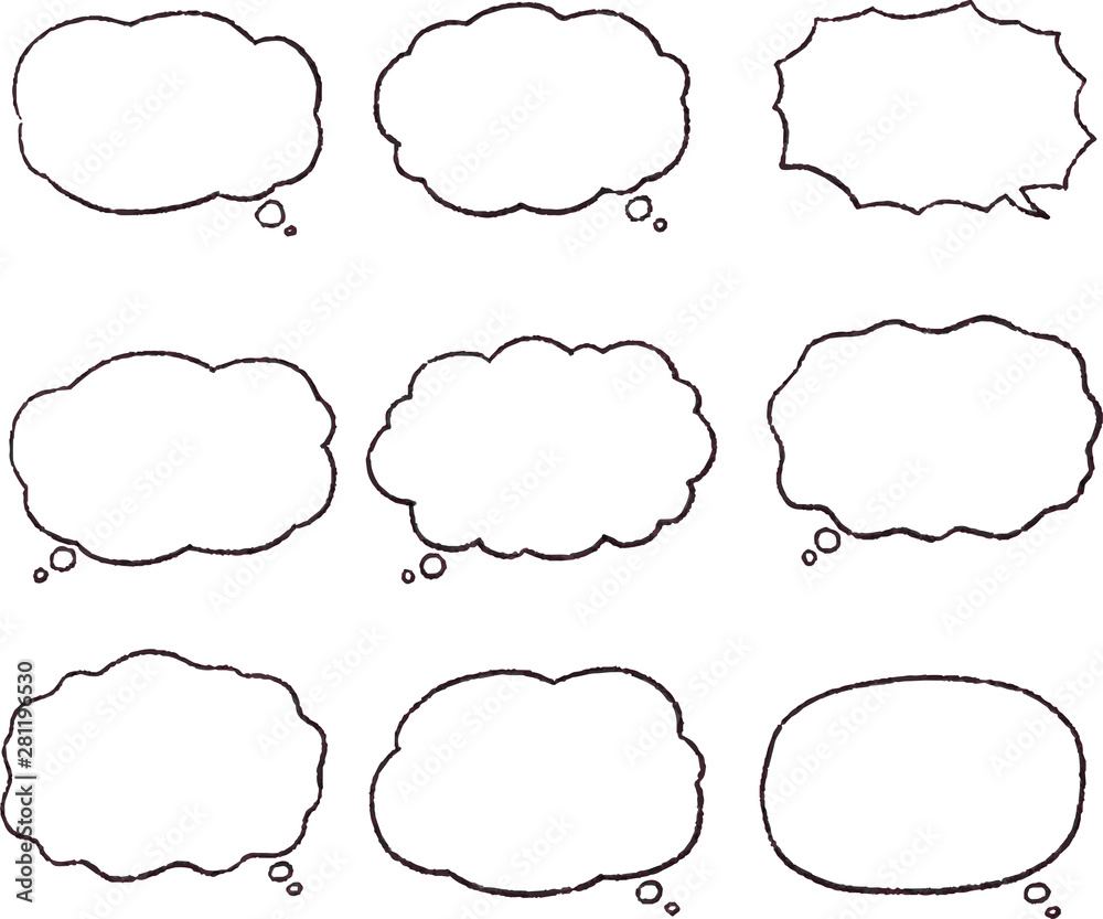 illustration of Cloud-shaped speech bubble drawn set illustration of Cloud-shaped speech bubble drawn set