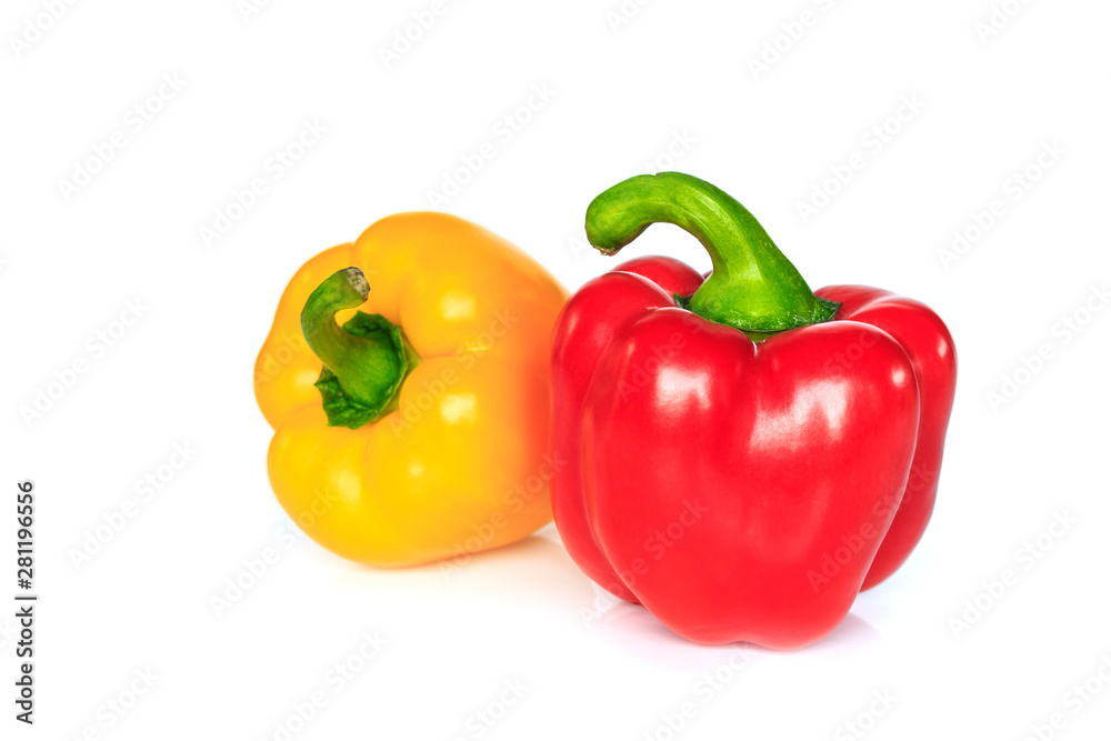 red and yellow bell pepper on white background. red and yellow bell pepper on white background.