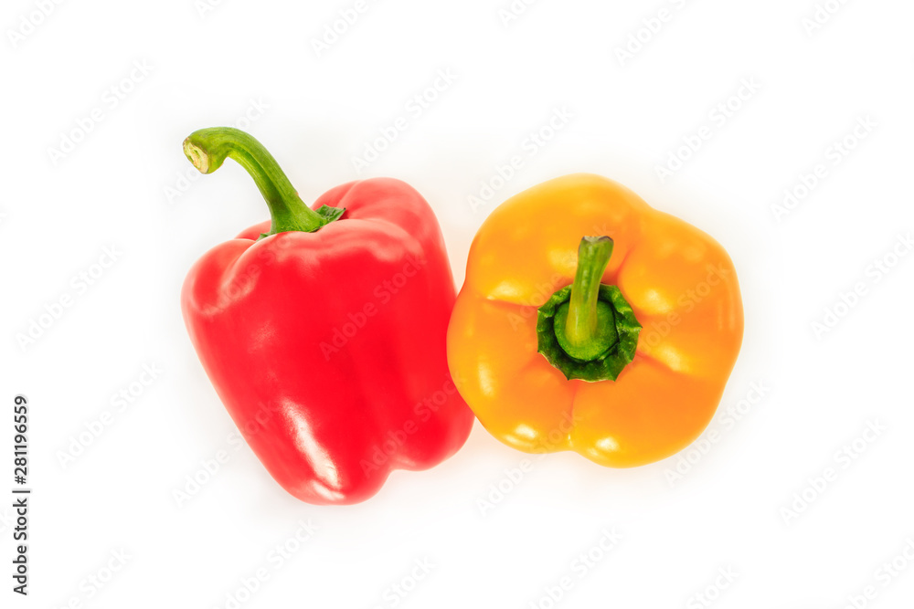 red and yellow bell pepper on white background. red and yellow bell pepper on white background.