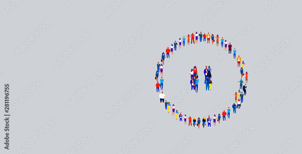 businesspeople crowd gathering in pause button icon shape different business people group standing together social media community concept horizontal businesspeople crowd gathering in pause button icon shape different business people group standing together social media community concept horizontal
