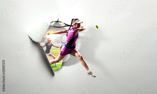 Paper breakthrough hole effect and tennis player © Sergey Nivens