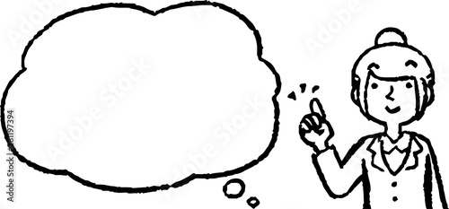 Illustration of a Upper body of job-hunting girl student face and pose with Speech Balloon