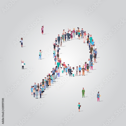 people crowd gathering in magnifying zoom shape social media community analyzing research concept different occupation employees group standing together full length