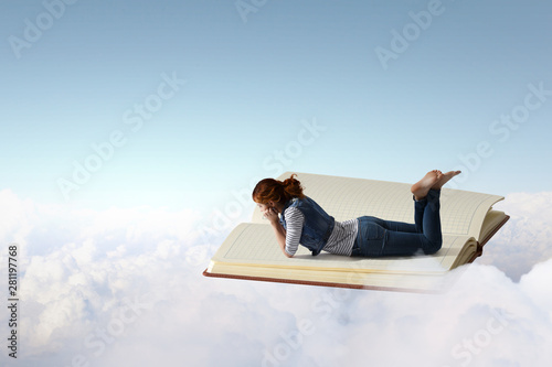 Little woman with large book concept