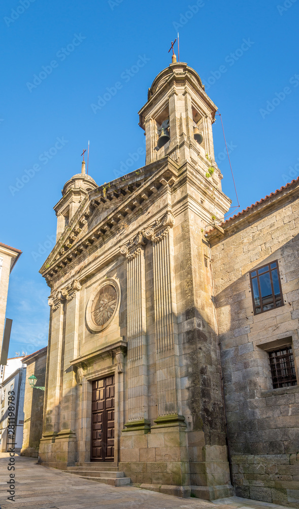View at the Church of San Miguel in the streets of Santiago de Compostela in Spain