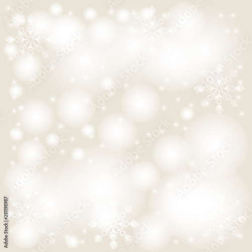 Winter Beige background with snowflakes   bokeh and lights for festive greeting cards