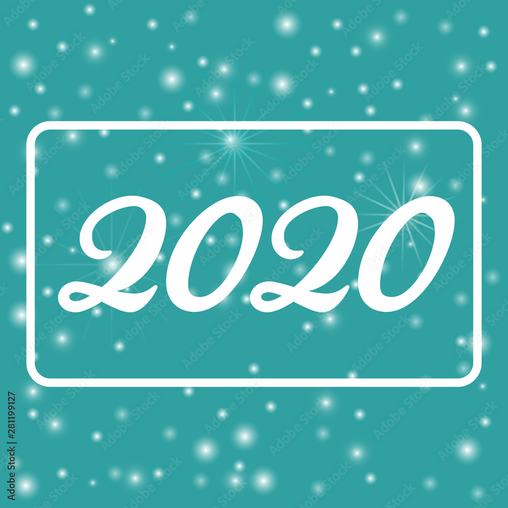 Holiday card 2020. New year 2020. Blue background with bokeh and light
