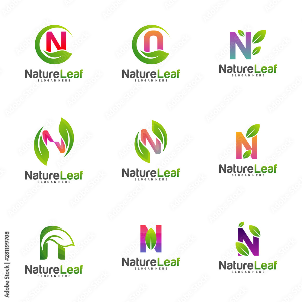 Initial N with Nature Leaf logo design Vector Template. Green N logo Concept Initial N with Nature Leaf logo design Vector Template. Green N logo Concept