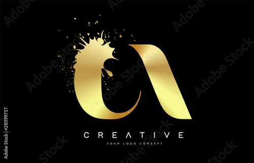 CA C A Letter Logo with Gold Melted Metal Splash Vector Design.