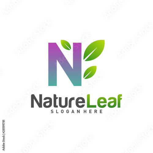 Initial N with Nature Leaf logo design Vector Template. Green N logo Concept