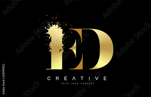ED E D Letter Logo with Gold Melted Metal Splash Vector Design.