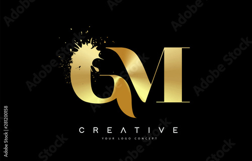 GM G M Letter Logo with Gold Melted Metal Splash Vector Design.