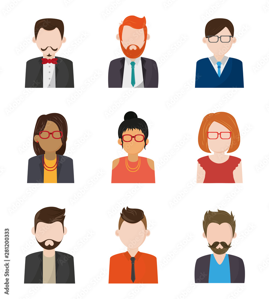 Set of people faceless characters icons Set of people faceless characters icons