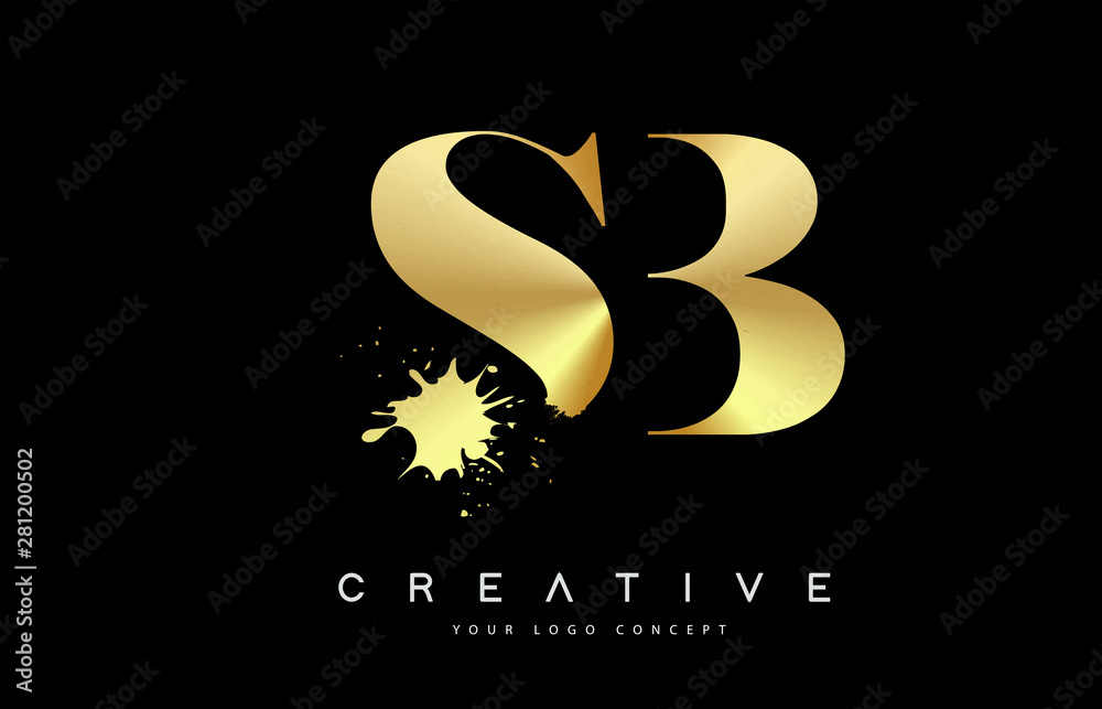 SB S B Letter Logo with Gold Melted Metal Splash Vector Design. Stock ...
