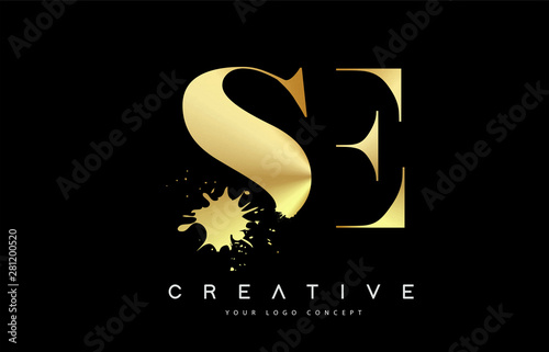 SE S E Letter Logo with Gold Melted Metal Splash Vector Design.