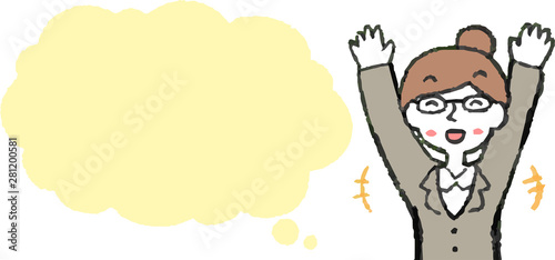 illustration of Upper body of Business woman face and pose with Speech Balloon