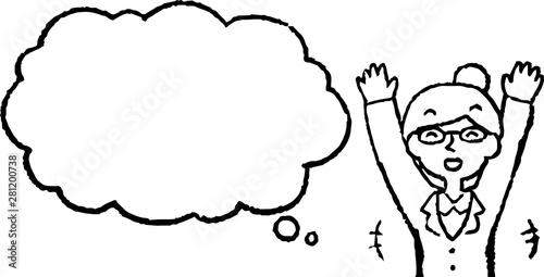 illustration of Upper body of Business woman face and pose with Speech Balloon