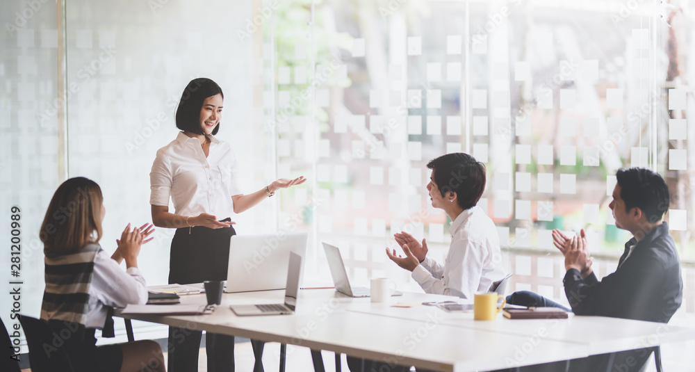 Businesswoman explaining her brilliant plan to her team member Businesswoman explaining her brilliant plan to her team member