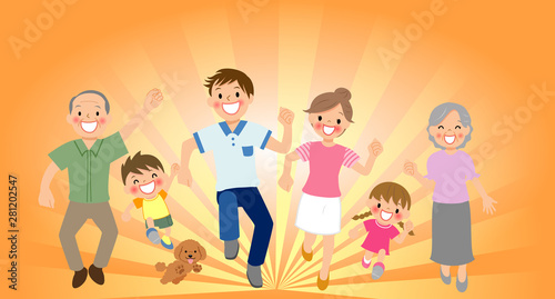 走る三世代家族