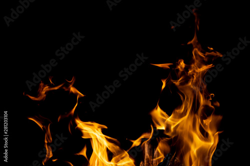 strong fire flames on black isolated background