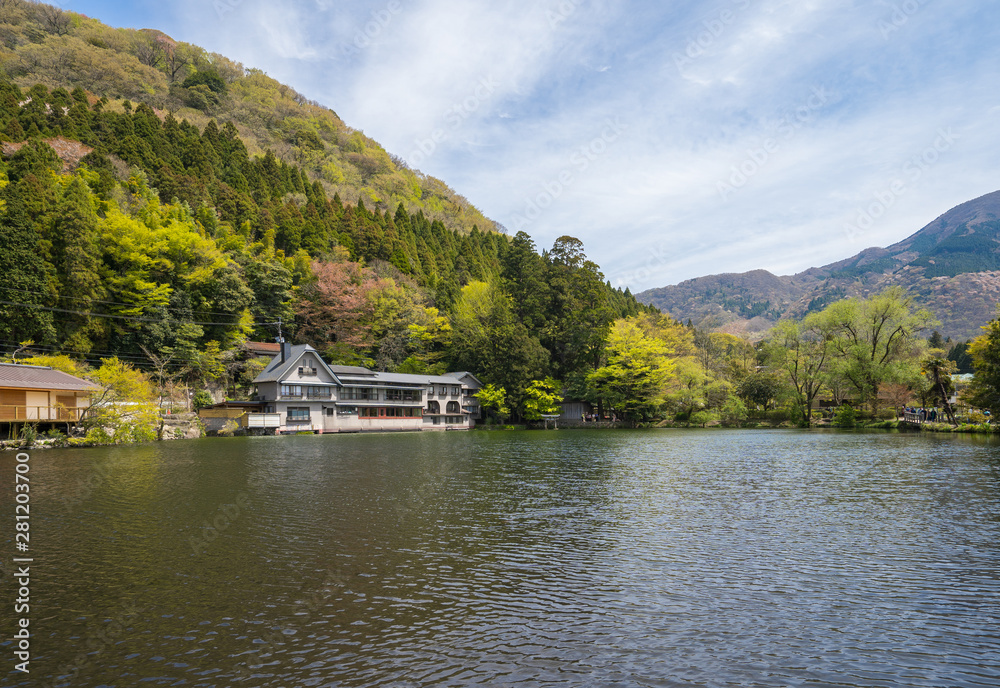 View of Kinrinko Lake in Yufu, Japan