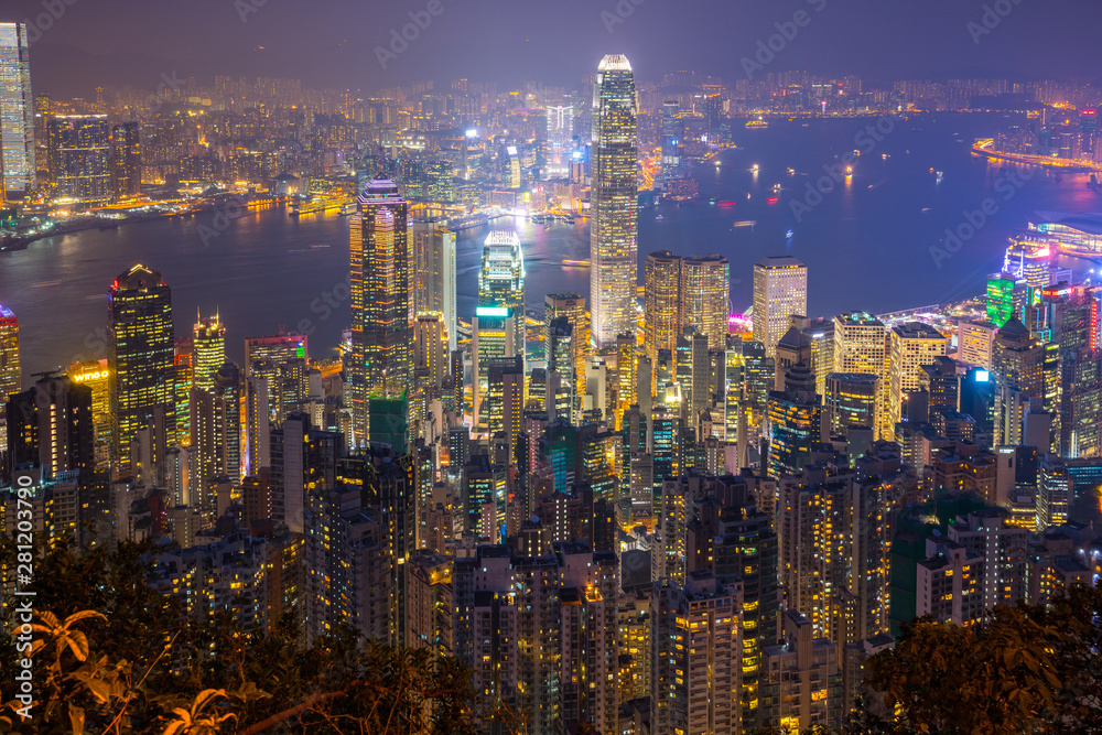Night view of Hong Kong cityscape in Hong Kong, China