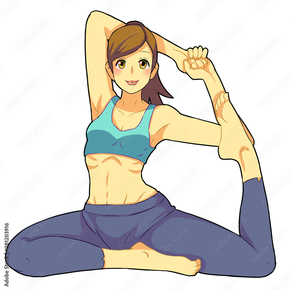 ヨガ 鳩のポーズ 褐色肌の女性 Yoga Dove Pose Brown Woman Stock イラスト Adobe Stock