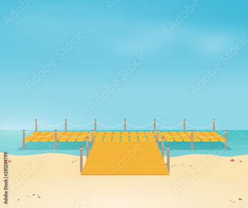 Tropical ocean landscape with wooden dock vector