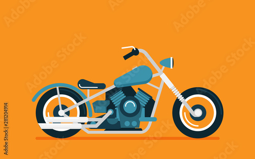 Flat vector classic motorcycle on color background