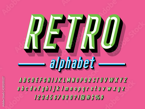 Chisel style alphabet design with uppercase, lowercase, number and symbols