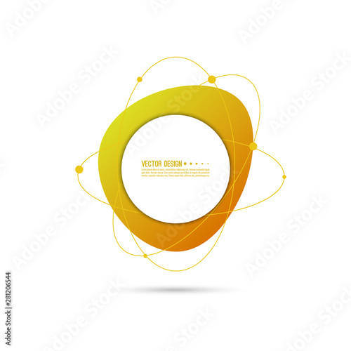 Abstract geometric shape with lines and particles, molecules. Vector gradient banner.